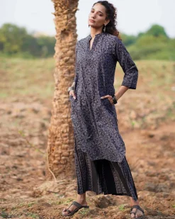Silky Blooms Blockprinted Cotton Kurti-WWB