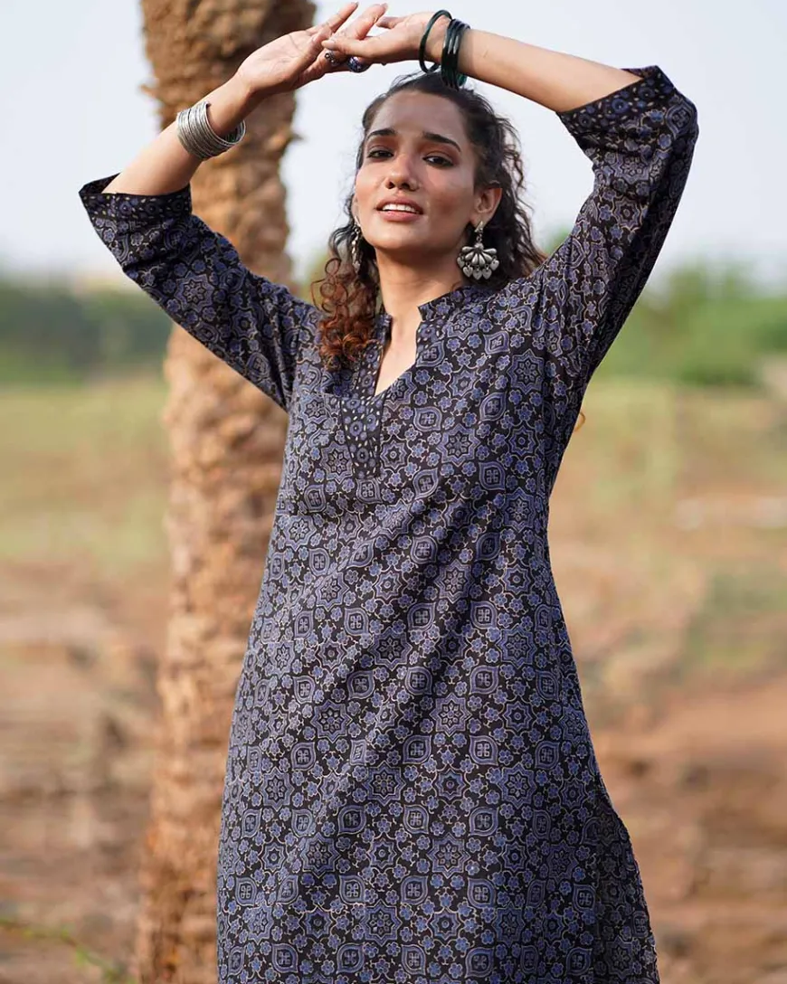 Silky Blooms Blockprinted Cotton Kurti-WWB