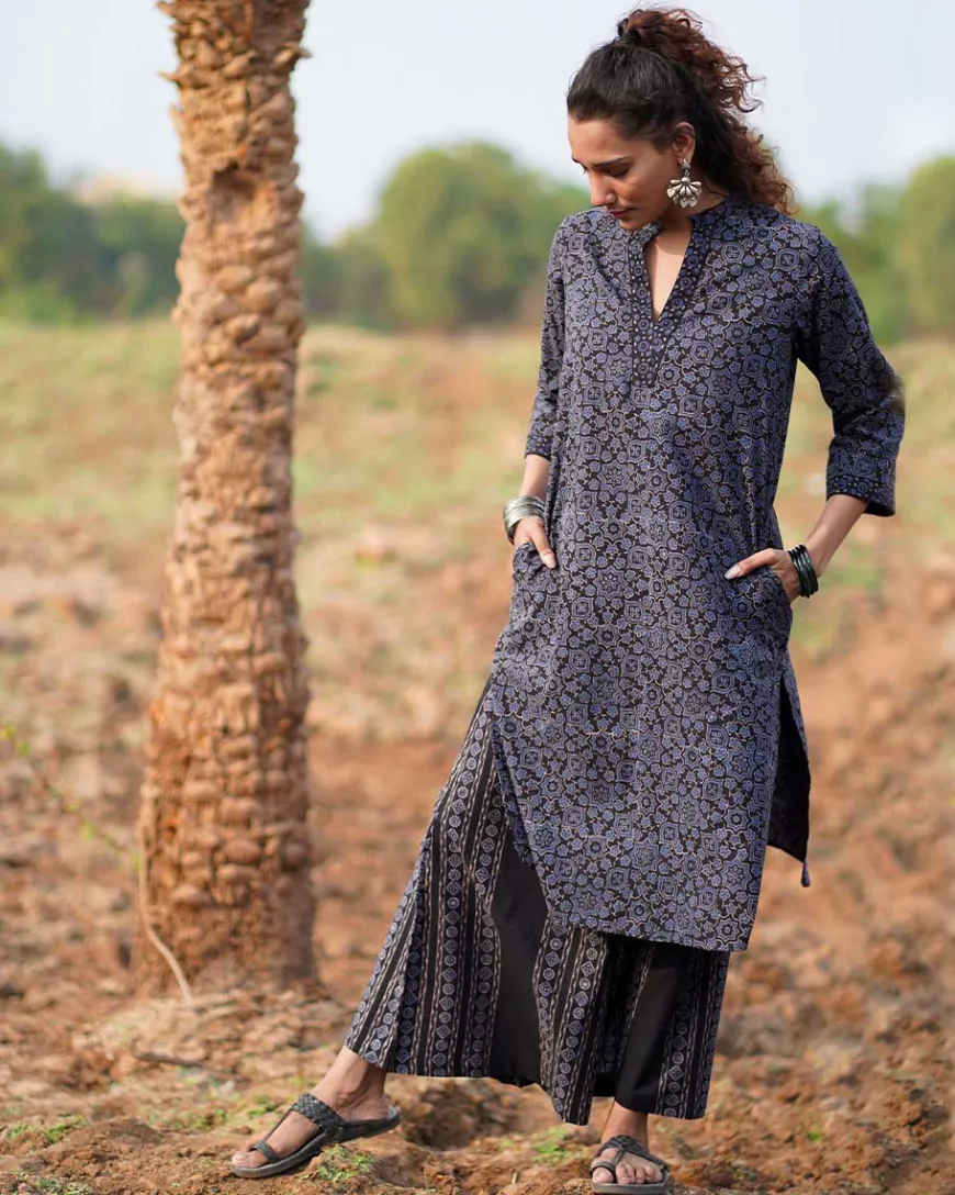 Silky Blooms Blockprinted Cotton Kurti-WWB