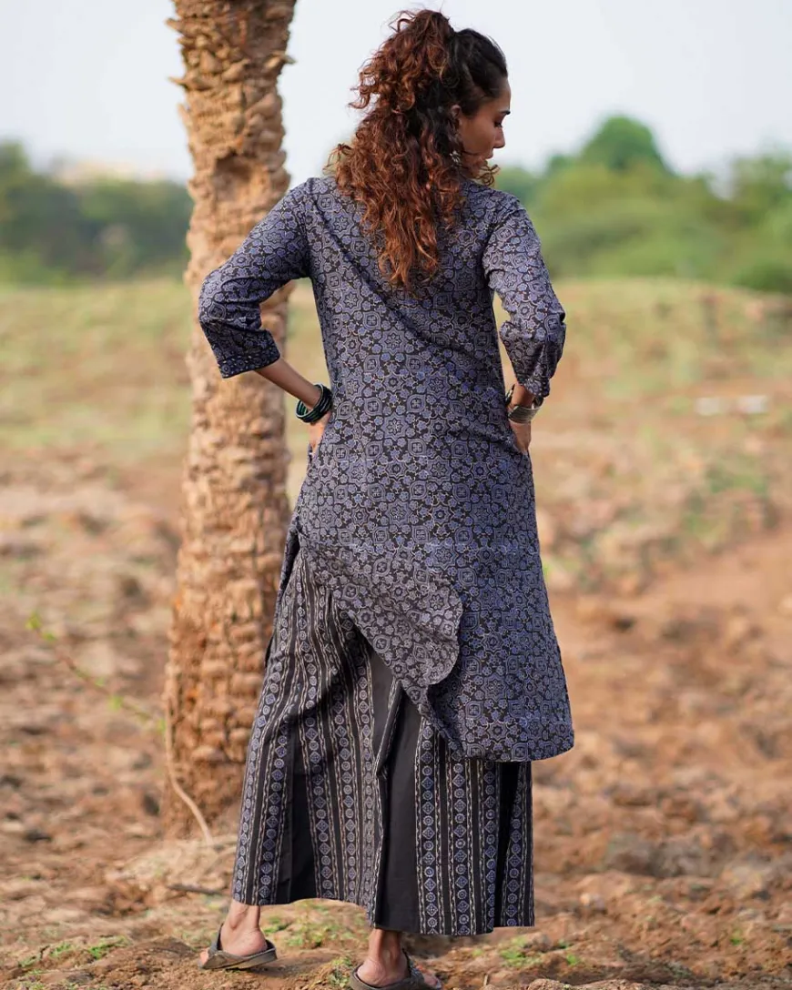 Silky Blooms Blockprinted Cotton Kurti-WWB