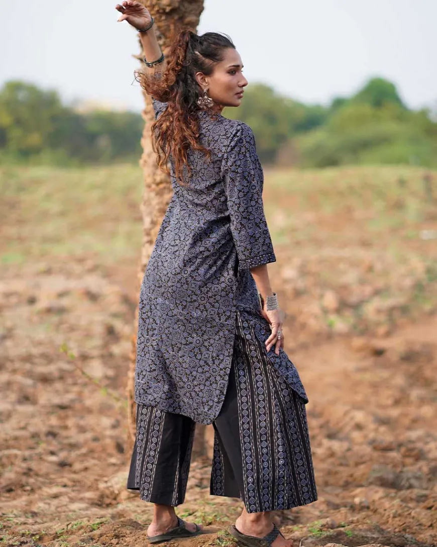 Silky Blooms Blockprinted Cotton Kurti-WWB