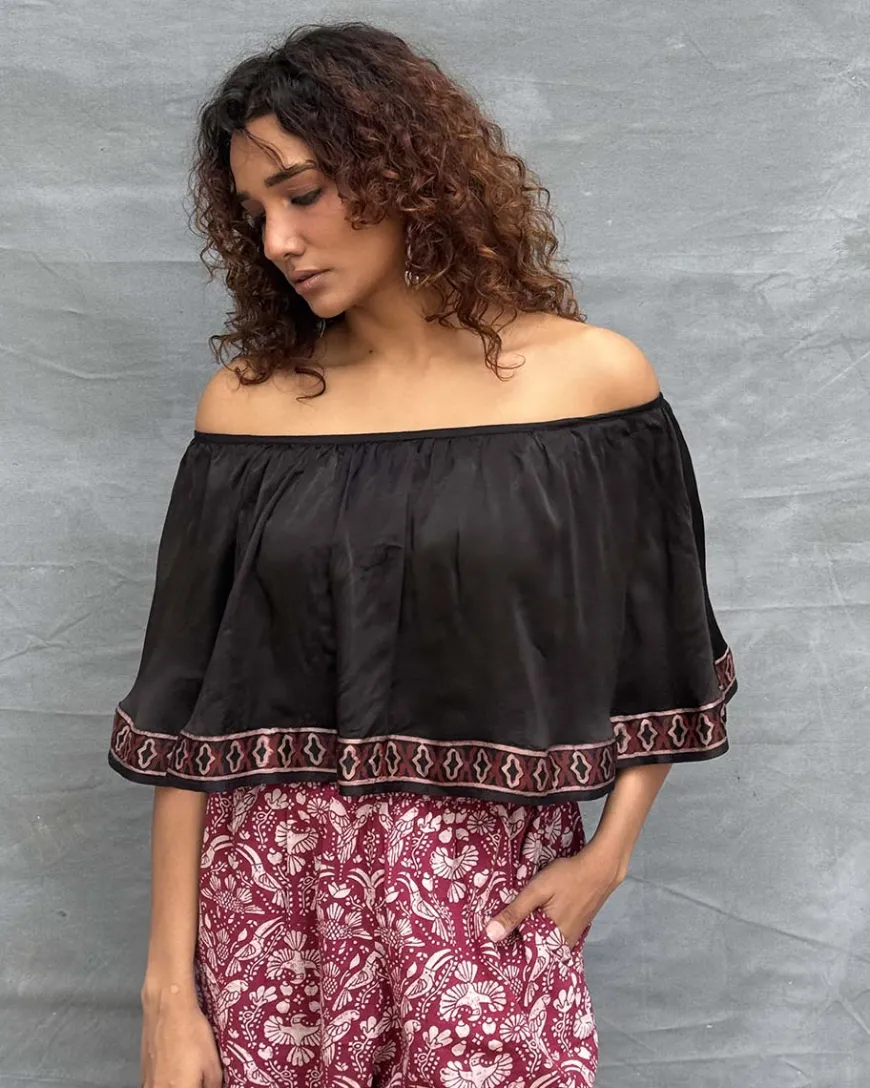 Sky Meets Soil Blockprinted Cotton Top