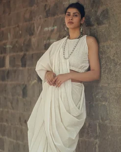 Sleepy Shell Ivory Block Printed Saree - SFD