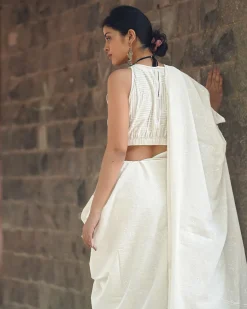Sleepy Shell Ivory Block Printed Saree - SFD