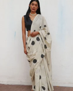 Snowflakes Handblockprinted Cotton Saree - Fmtm