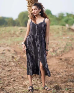 Soft Moonlight Blockprinted Cotton Dress-WWB