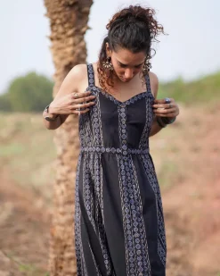 Soft Moonlight Blockprinted Cotton Dress-WWB