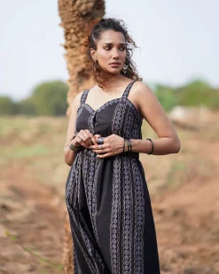Soft Moonlight Blockprinted Cotton Dress-WWB