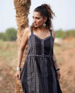 Soft Moonlight Blockprinted Cotton Dress-WWB