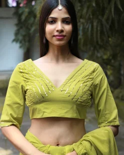 Sparkle Pear Green Mulmul Cotton Blouse - Jugnoo