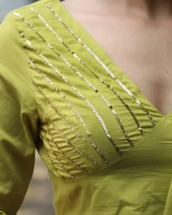 Sparkle Pear Green Mulmul Cotton Blouse - Jugnoo