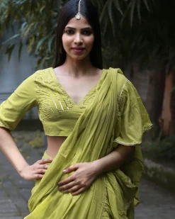 Sparkle Pear Green Mulmul Cotton Blouse - Jugnoo