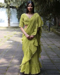 Sparkle Pear Green Mulmul Cotton Blouse - Jugnoo