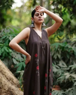 Suhani Brown Block Printed Cotton Dress - WW