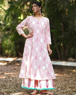 Sunflower’s Sheen Blush Pink Block printed Kurti - MMG