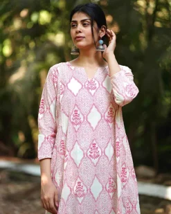 Sunflower’s Sheen Blush Pink Block printed Kurti - MMG