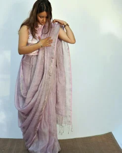 Surmayi Handwoven Linen Saree- Melting Moon