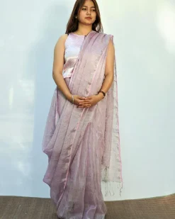 Surmayi Handwoven Linen Saree- Melting Moon