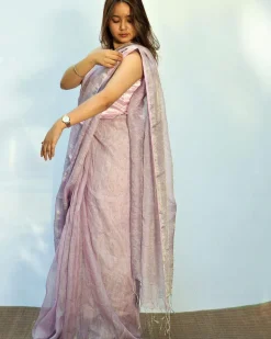 Surmayi Handwoven Linen Saree- Melting Moon