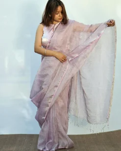 Surmayi Handwoven Linen Saree- Melting Moon