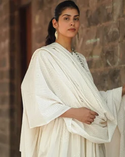 Swan’s Breath Ivory Block Printed Dupatta - SFD