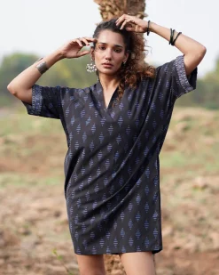 Swaying Silence Blockprinted Cotton Dress-WWB