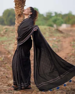Sweet Jasmine Blockprinted Cotton Saree-WWB
