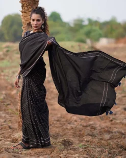 Sweet Jasmine Blockprinted Cotton Saree-WWB