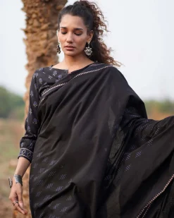 Sweet Jasmine Blockprinted Cotton Saree-WWB