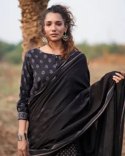 Sweet Jasmine Blockprinted Cotton Saree-WWB