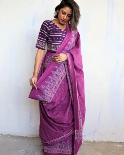 Sylvia  Handblockprinted Cotton Saree - Butterfly Girls
