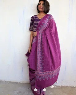 Sylvia  Handblockprinted Cotton Saree - Butterfly Girls