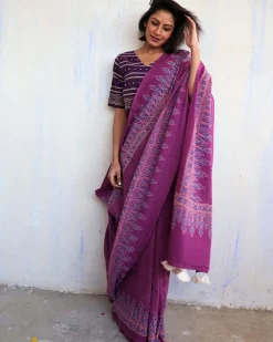 Sylvia  Handblockprinted Cotton Saree - Butterfly Girls
