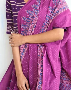 Sylvia  Handblockprinted Cotton Saree - Butterfly Girls