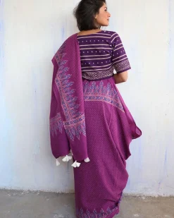 Sylvia  Handblockprinted Cotton Saree - Butterfly Girls