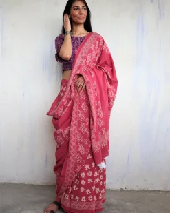 Tavleen Blockprinted Cotton Saree - Ajooni