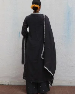 Tej Black Mulmul Cotton Kurta Set with Dupatta Set of 3 - Jugnoo
