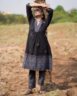 Twilight Petals Blockprinted Cotton Kurta Set-WWB