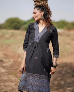Twilight Petals Blockprinted Cotton Kurta Set-WWB