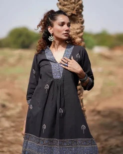 Twilight Petals Blockprinted Cotton Kurta Set-WWB