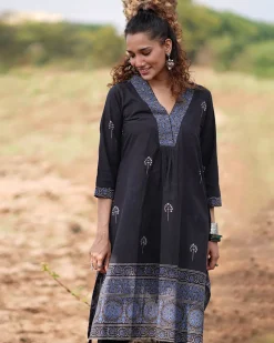 Twilight Petals Blockprinted Cotton Kurta Set-WWB
