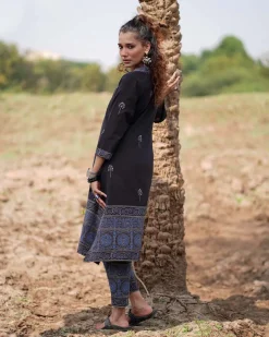 Twilight Petals Blockprinted Cotton Kurta Set-WWB