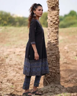 Twilight Petals Blockprinted Cotton Kurta Set-WWB