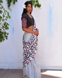 Twilight Sparkle Handblockprinted Mulmul Cotton Saree - Vnmn