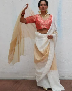 Udaya Handwoven Linen Zari Saree - Onam