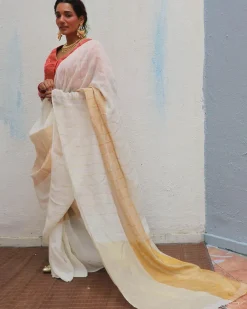Udaya Handwoven Linen Zari Saree - Onam