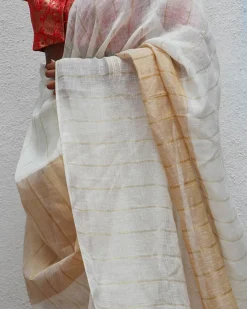 Udaya Handwoven Linen Zari Saree - Onam