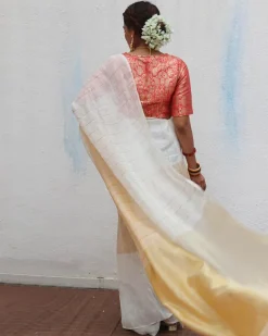 Udaya Handwoven Linen Zari Saree - Onam