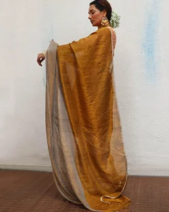 Udvita Handwoven Linen Zari Saree - Onam