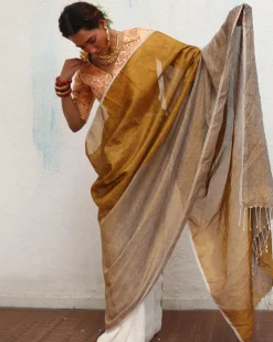 Udvita Handwoven Linen Zari Saree - Onam